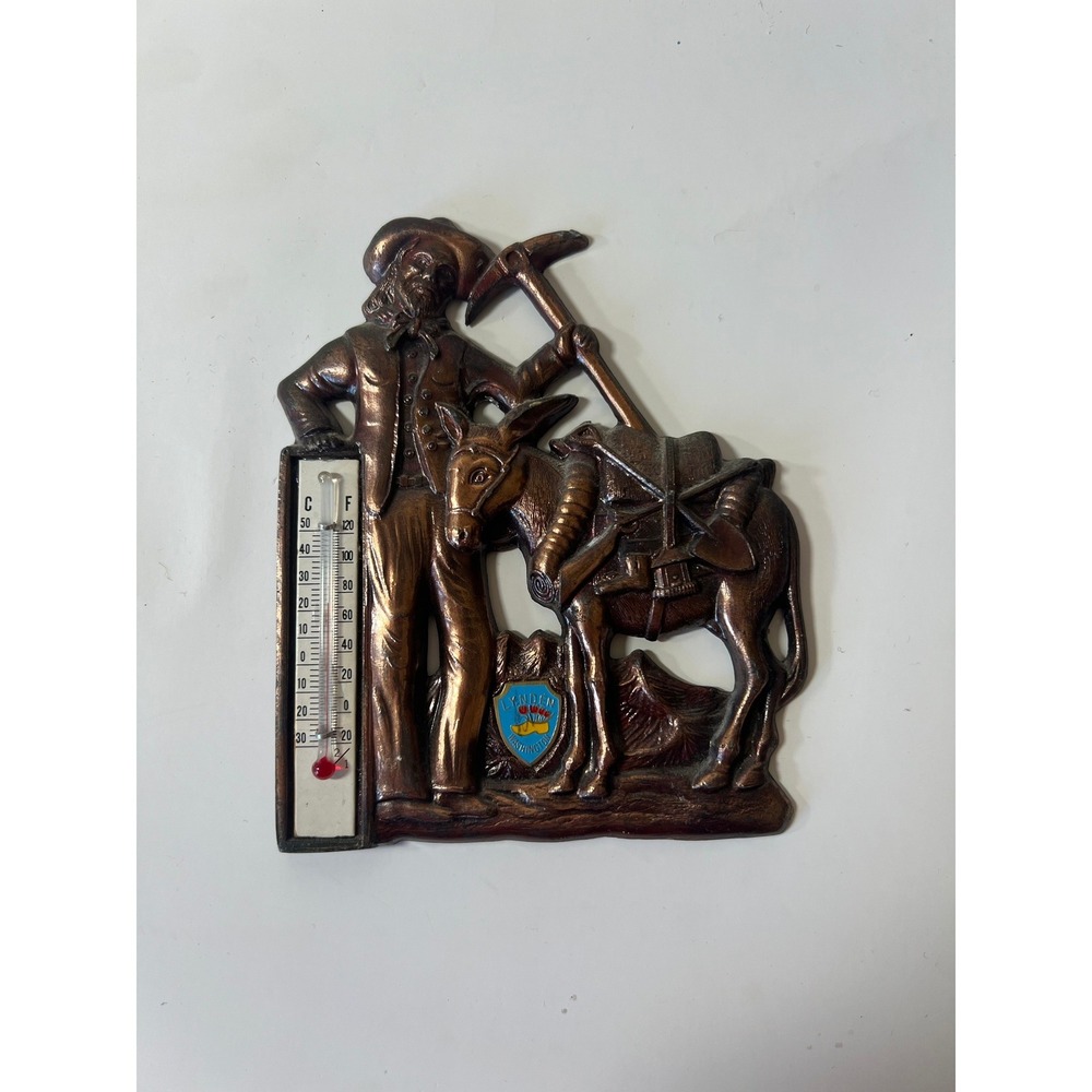 Vintage Lynden Washington Prospector Donkey Metal Wall Thermometer Japan Copper